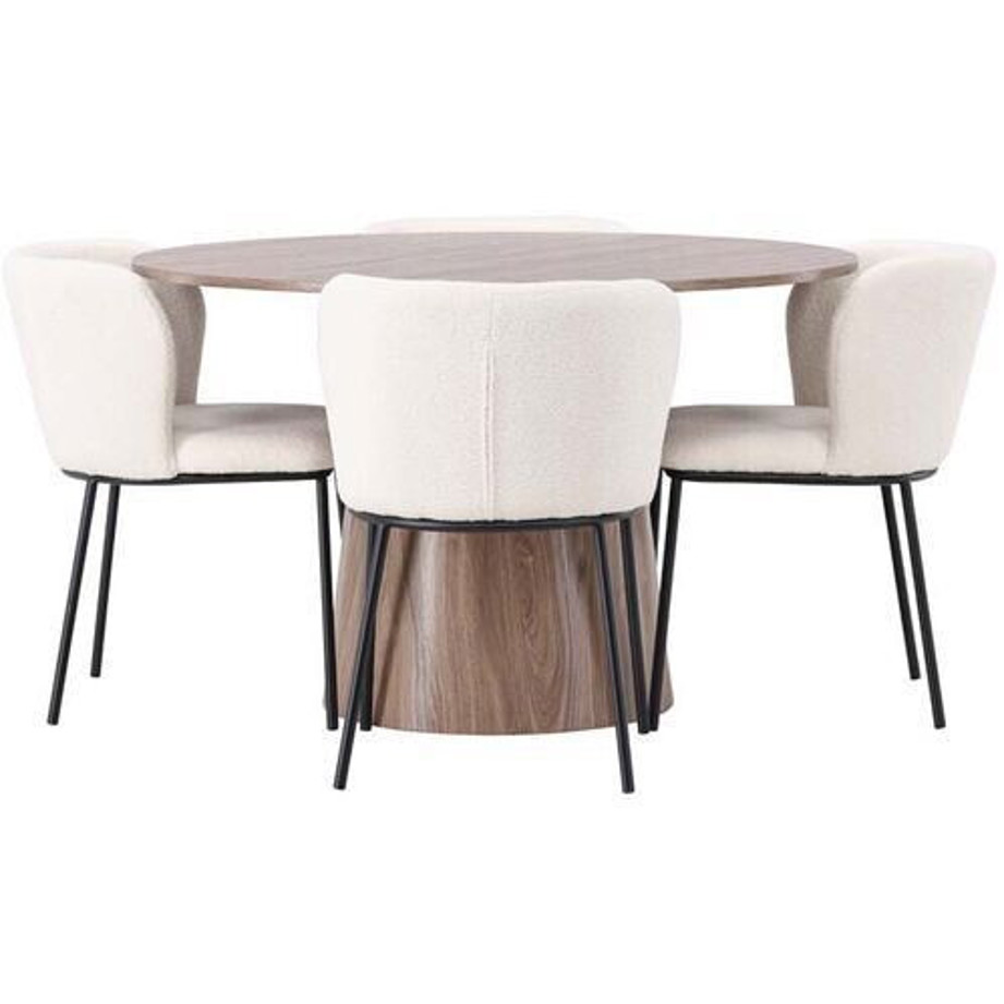 Essgruppe Lanzo: Natur Tisch mit 4 weißen Edina Stühlen (60-GR23562)