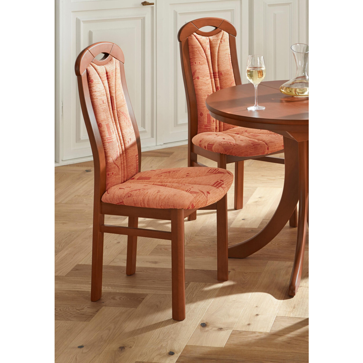 Home Affaire ALEx Stuhl - 4-Fuß Esszimmerstuhl in Braun (Kirschbaumfarben/Orange) - Polsterstuhl für Küche und Esszimmer