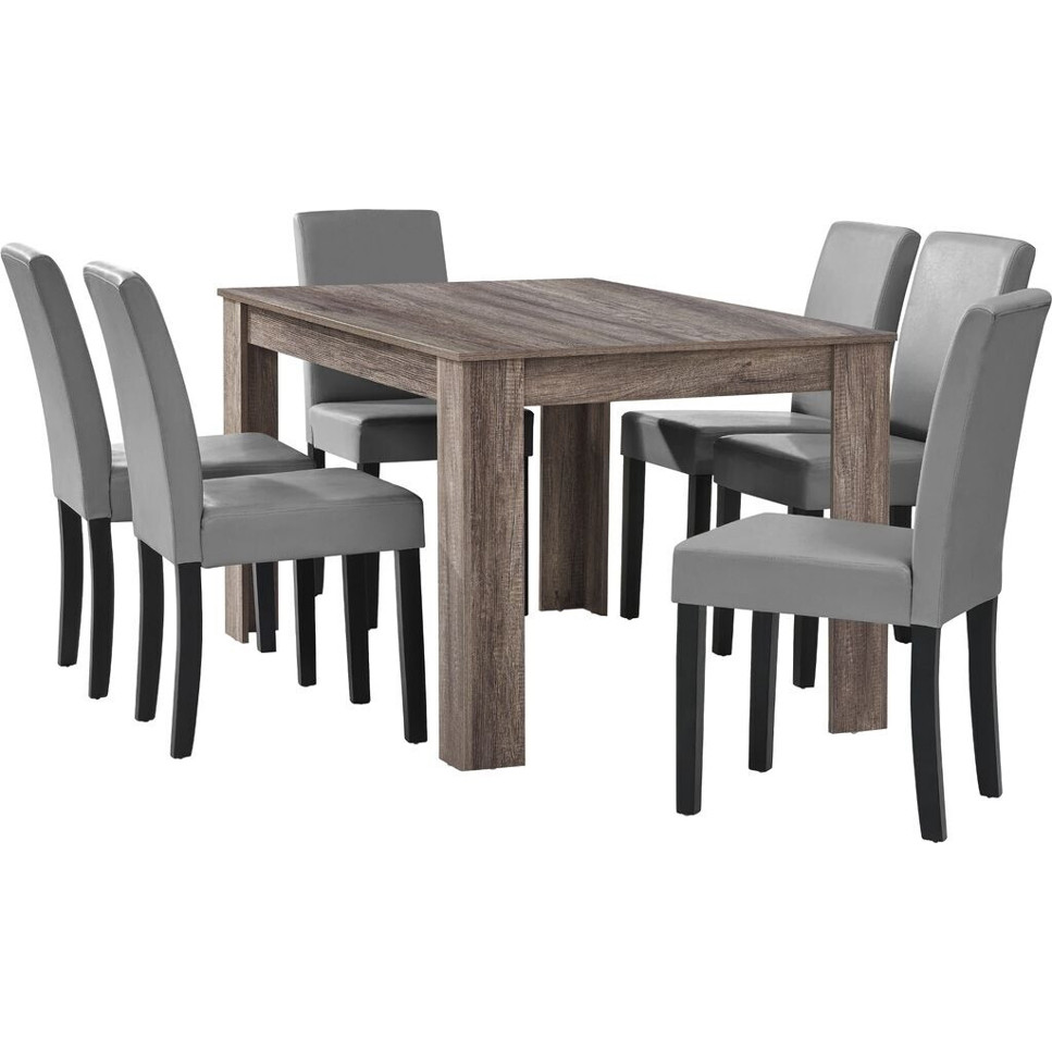 Essgruppen Set: 7-teiliges Forssa Tisch-Set 140x90 cm in Antik-Eiche & Hellgrau