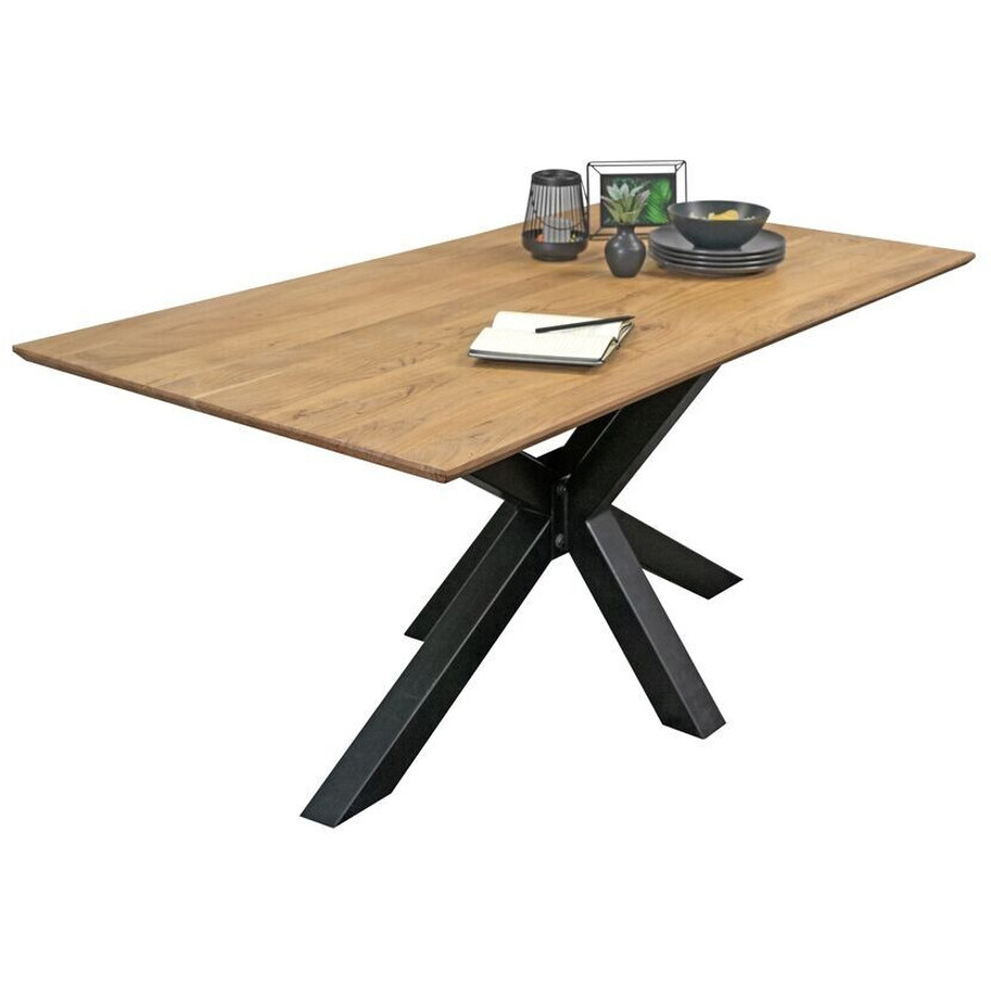 ABBY Esstisch 120 x 80 cm - Massivholz Akazie in Naturfarben mit Schweizer Kante und Spider-Gestell