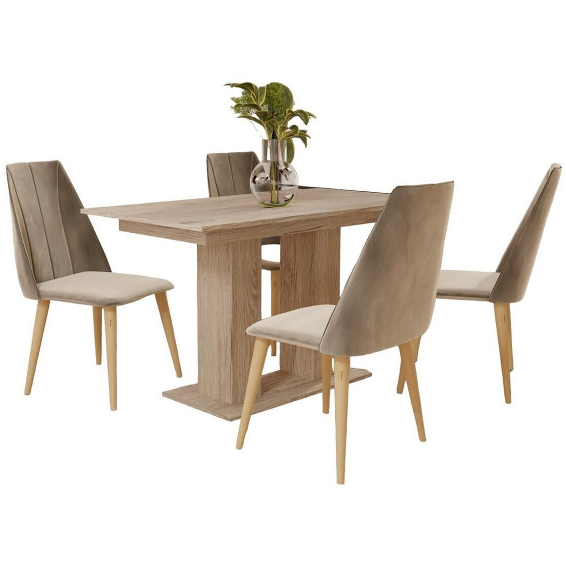 Essgruppe Sonoma mit Matt-Tisch und 4 Creme CAROS Stühlen