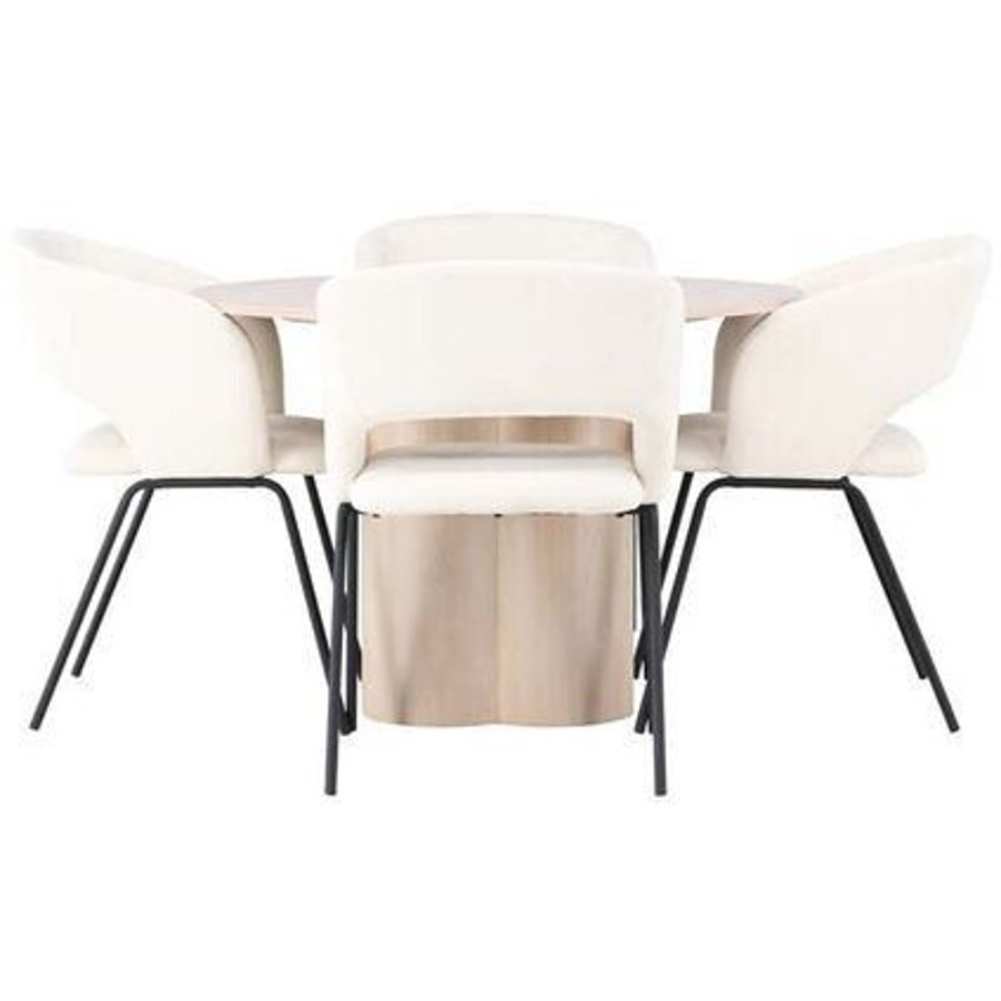 Essgruppe Ebuy24 Olivia mit Tisch in Whitewash und 4 Offwhite Day Stühlen (60-GR23802)