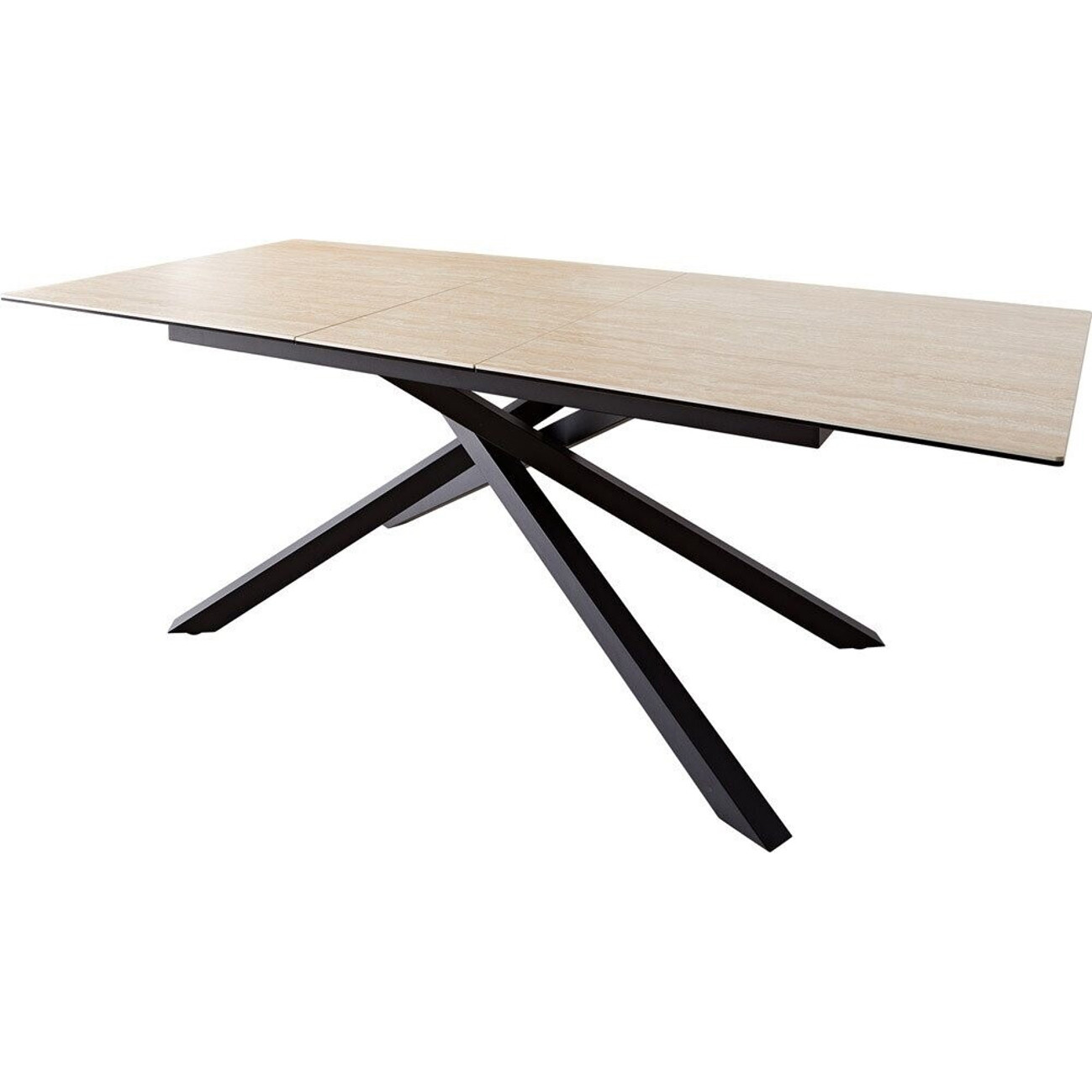 DeLife Esstisch Edge - Ausziehbar 180-220x100 cm - Keramik Travertin in Natur Schwarz