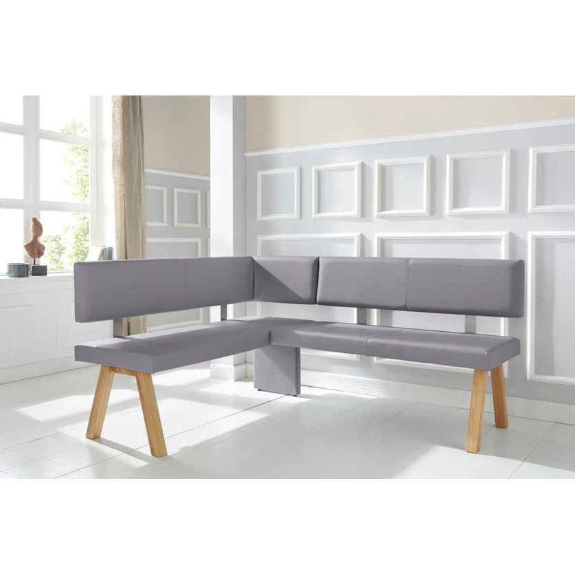 Eckbank Rio 170x89x140 cm - Kunstleder, langer Schenkel rechts, grau, Eiche geölt
