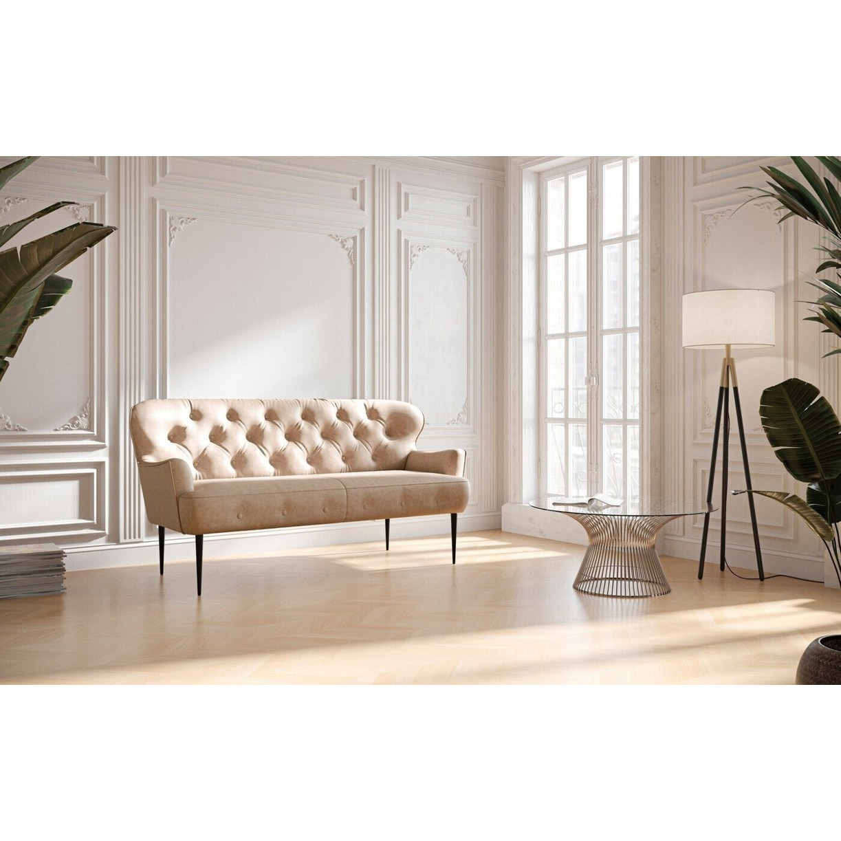 Cavadore Amba Beige 2,5-Sitzer Küchensofa – Mikrofaser, 173x97x87 cm