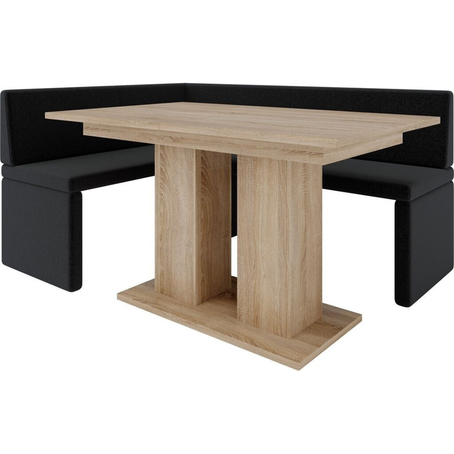 Furnistar Eckbank Akiko mit Tisch - 168x128 cm - Rechts - Schwarz - Essgruppe