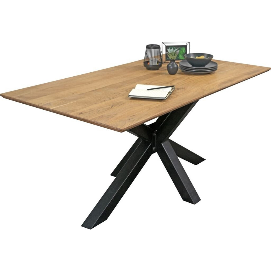 ABBY Esstisch 200 x 100 cm - Massivholz Akazie in Naturfarbe mit Schweizer Kante und Spider-Gestell