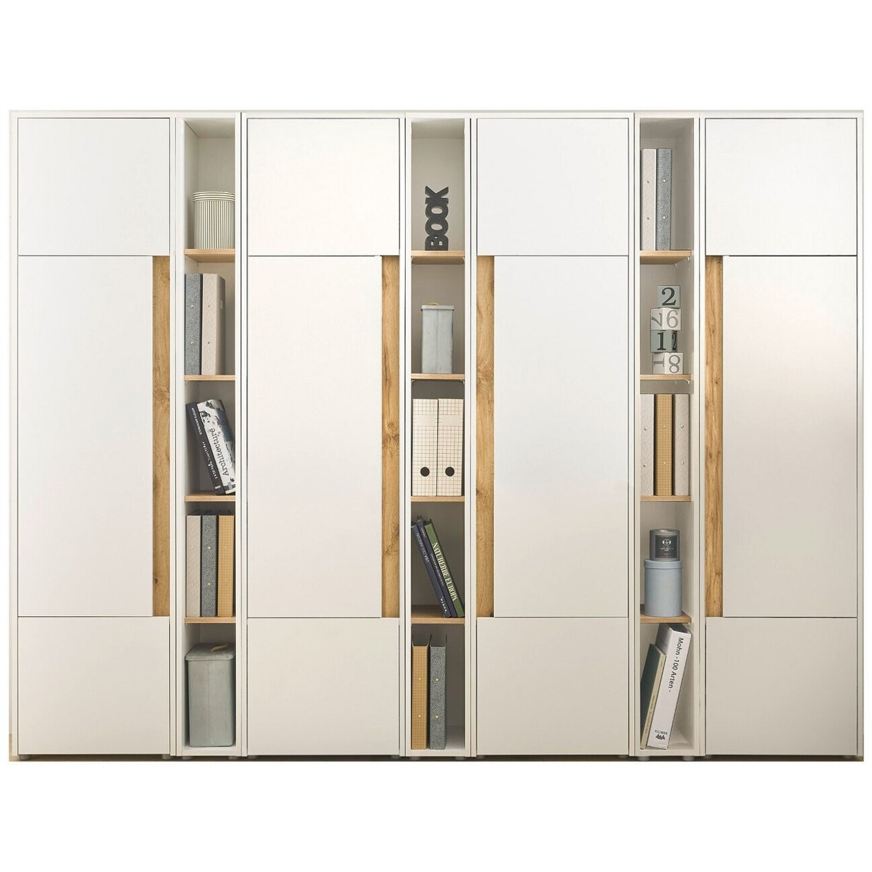 Furn.Design Aktenschrank Set - 4 x Stauraumschrank & 3 x Regal in Weiß/Wotan Eiche (GE6269-25)