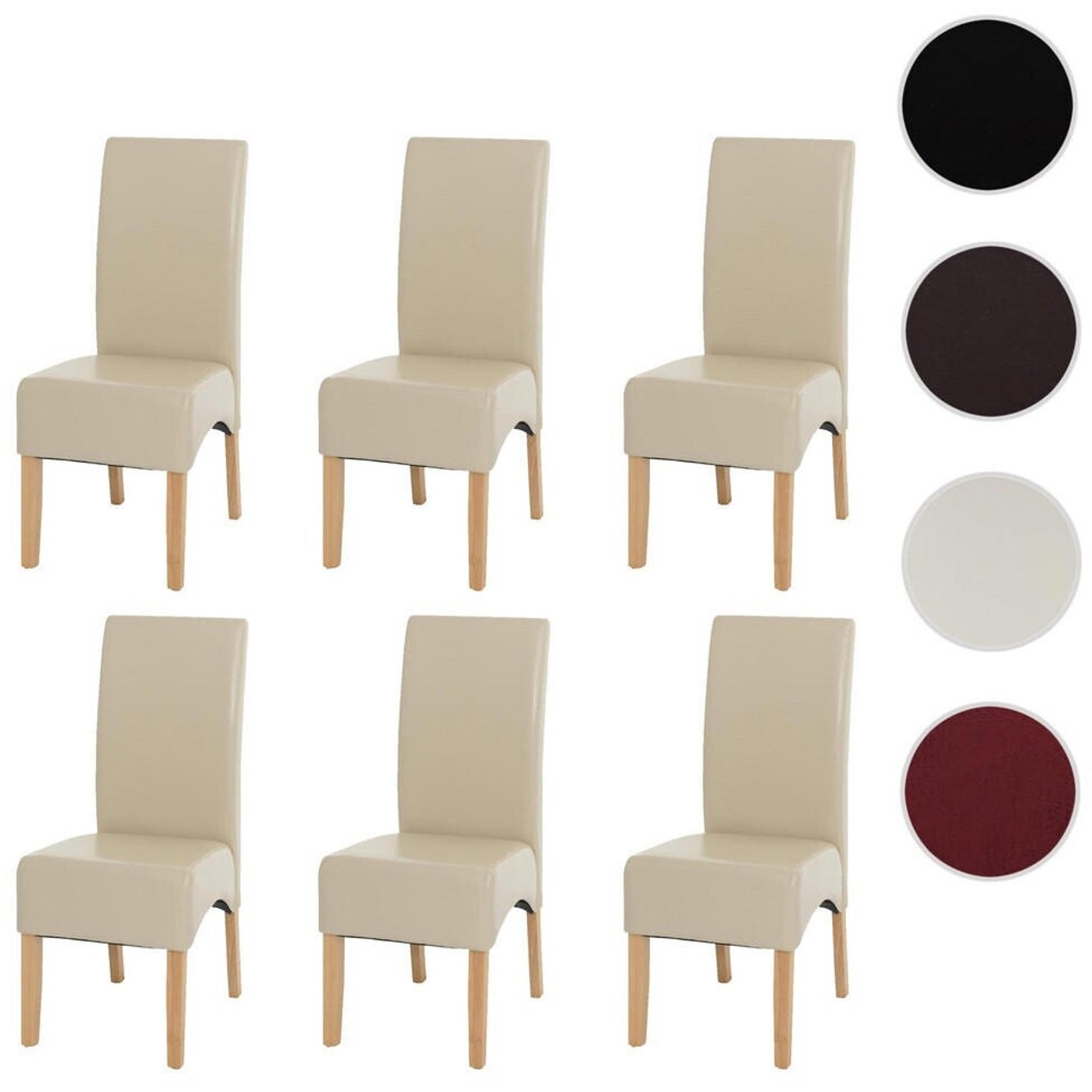 6er-Set Esszimmerstühle Crotone - Leder Creme mit hellen Beinen