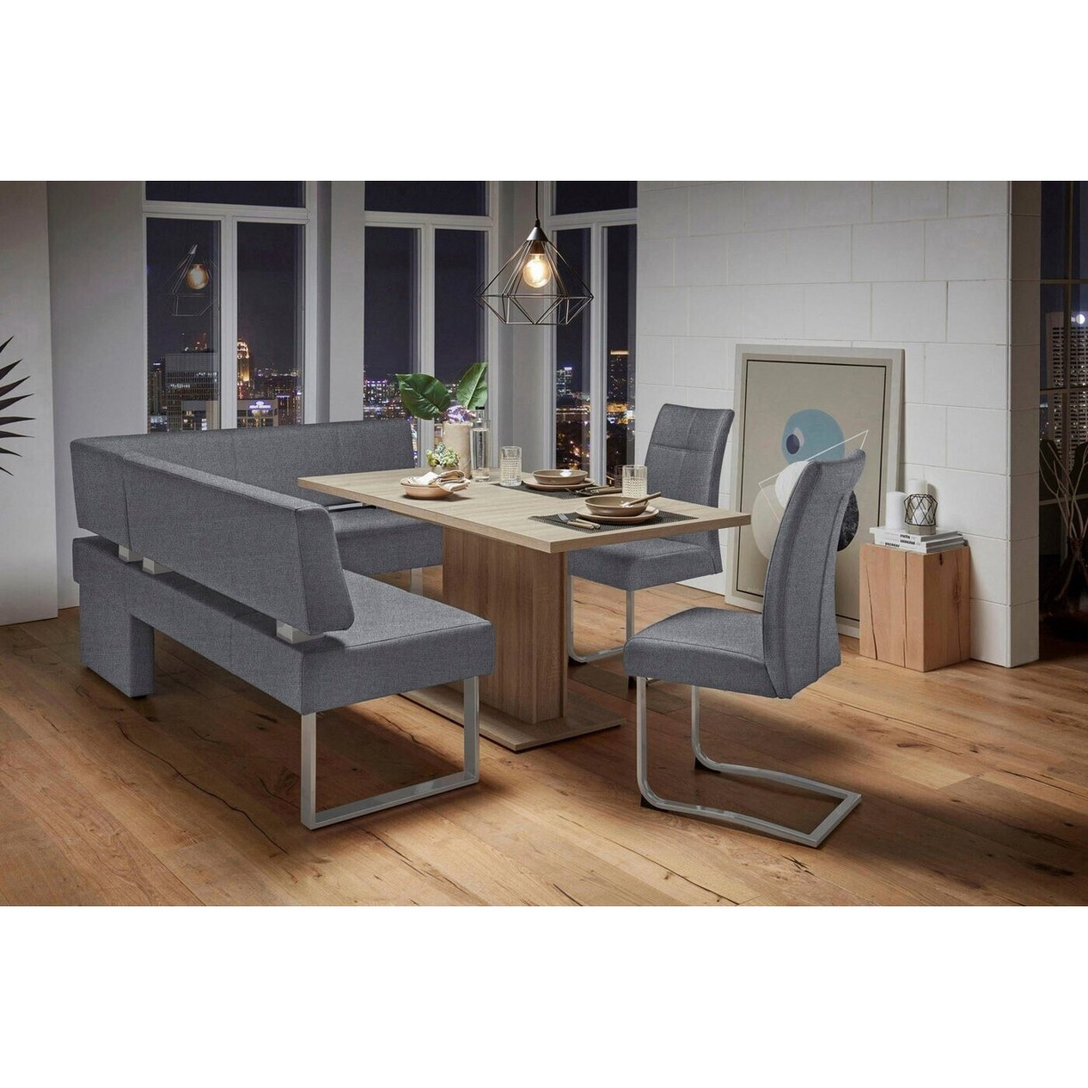 Home Affaire Eckbank 200x88x160 cm - Strukturstoff, langer Schenkel links - Grau/Dunkelgrau/Fantasy, Modell 8201