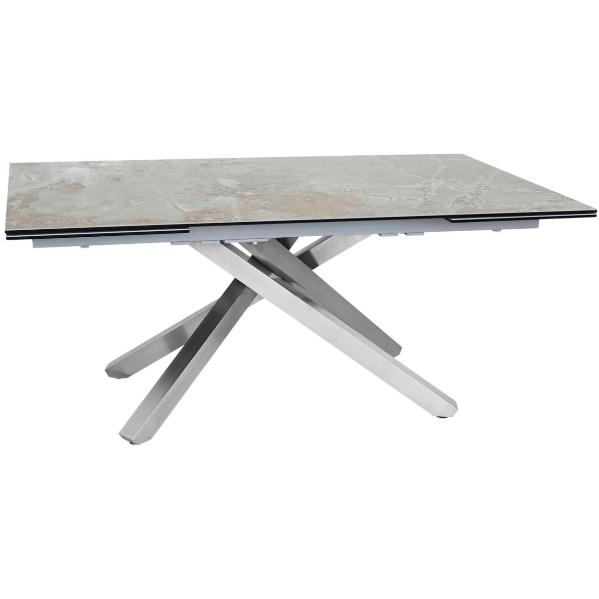 Ausziehbarer Esstisch aus Edelstahl und Glas - Rechteckig, Hellgrau/Hellbraun, 98x76x180-280 cm