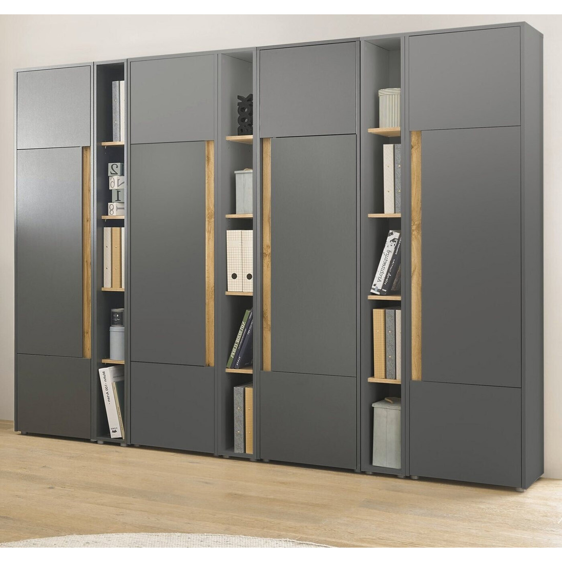 Furn.Design Büromöbel Set – Aktenschrank & Aktenregal in Grau, Eiche, 260 x 200 cm (GE6268-25)