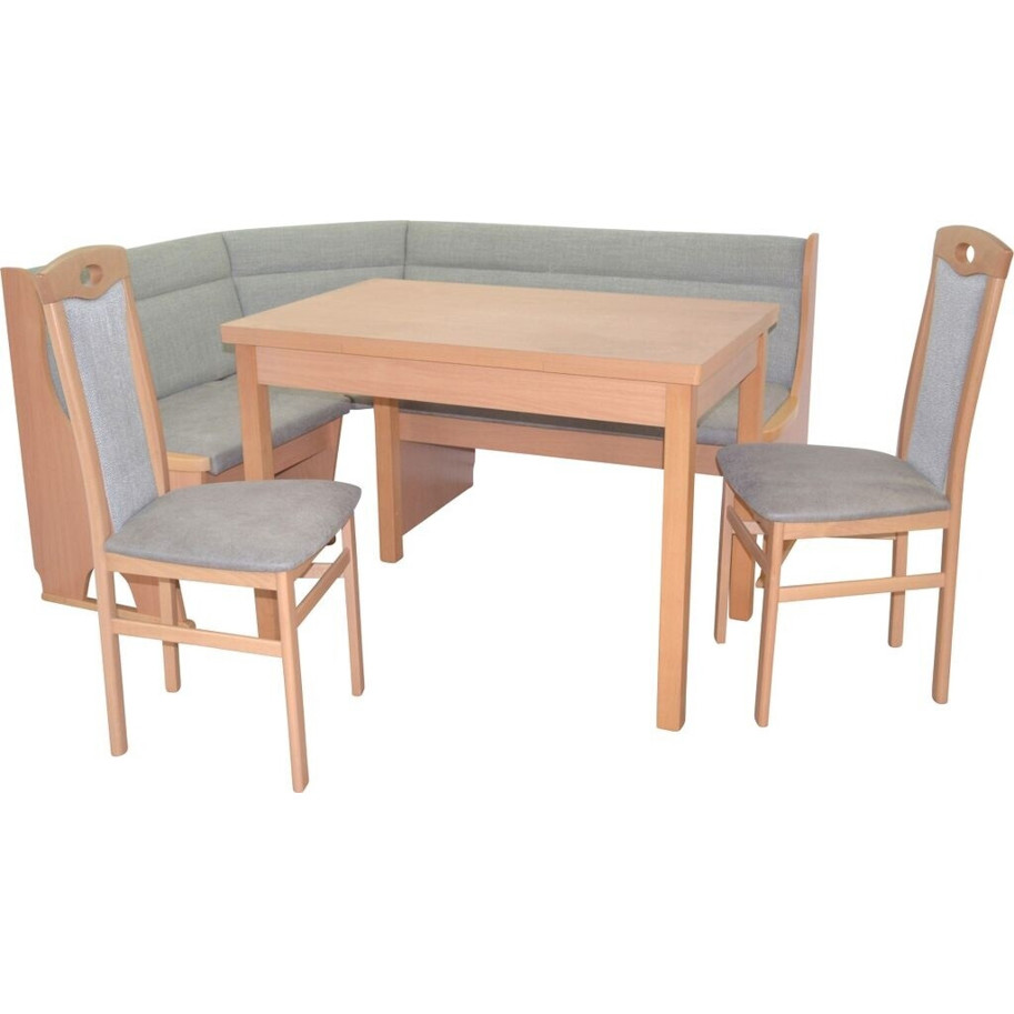 Heinz Hofmann Eckbankgruppe 4-teilig mit Truhe | Schenkel wechselbar | Massivholz Buche Nb./Grau