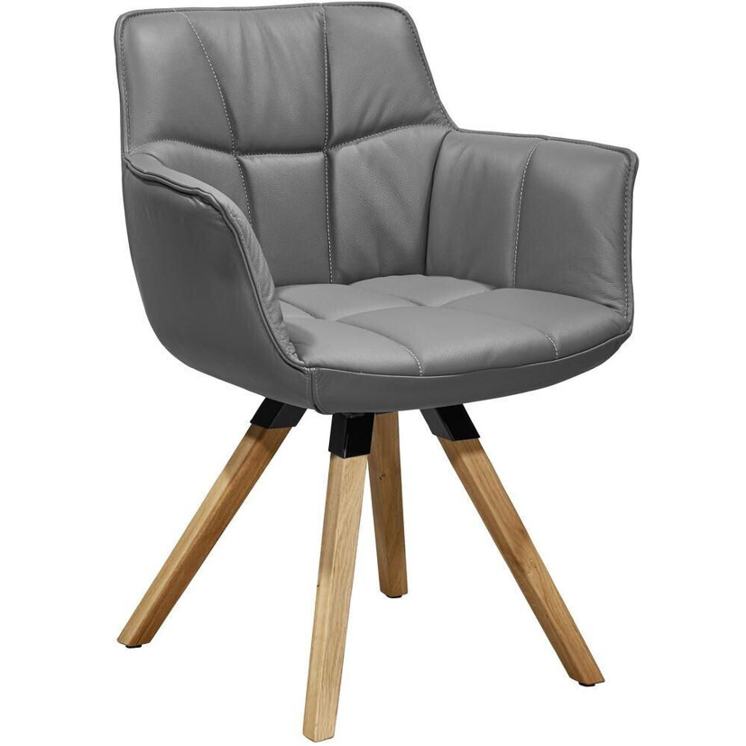 Armlehnstuhl Musterring Dunkelgrau aus Rindleder - Massivholz Wildeiche (67x85x60 cm)