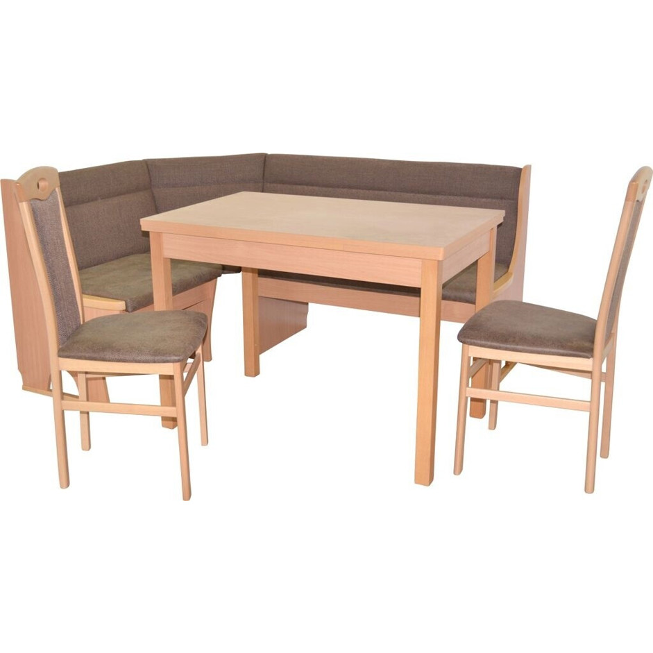 Heinz Hofmann Eckbankgruppe 4-teilig mit Truhe – Wechselbares Schenkel-Design – Massivholz in Buche Nb./Braun