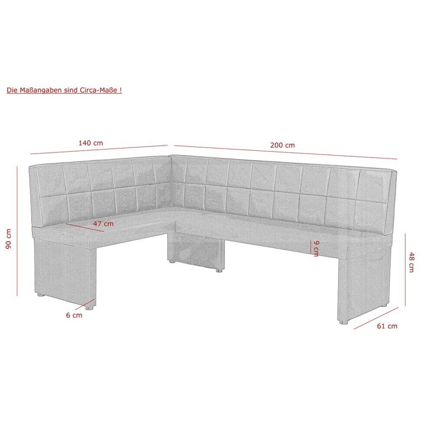 Hela Eckbank Magda I - Kunstleder Schwarz - Langer Schenkel rechts - 140x200 cm