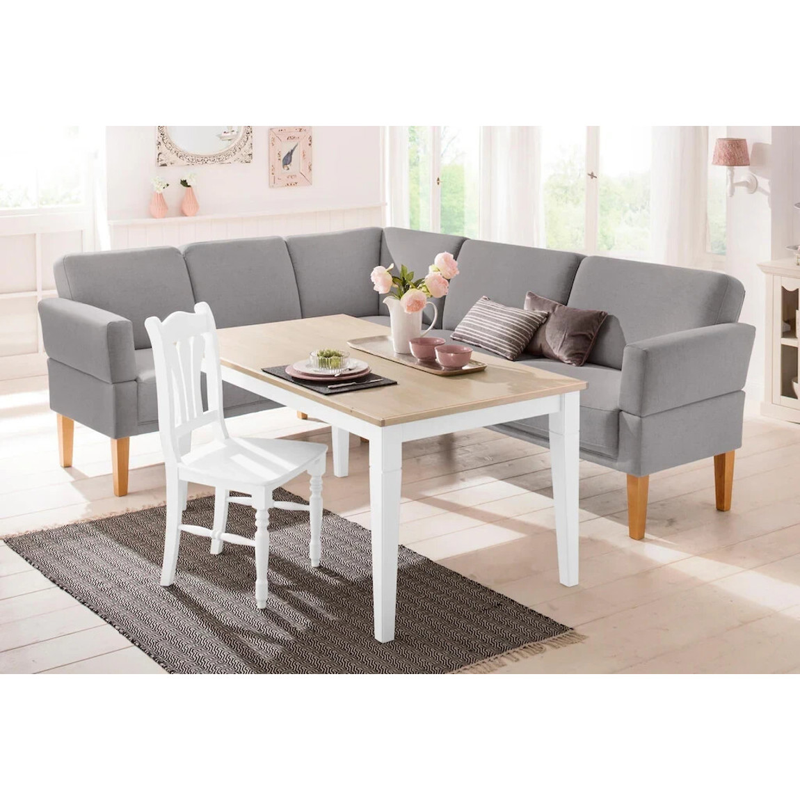 Home Affaire Eckbank Fehmarn, Grau - 255x98x210 cm, Strukturstoff, Langer Schenkel Rechts, Modern und Bequem