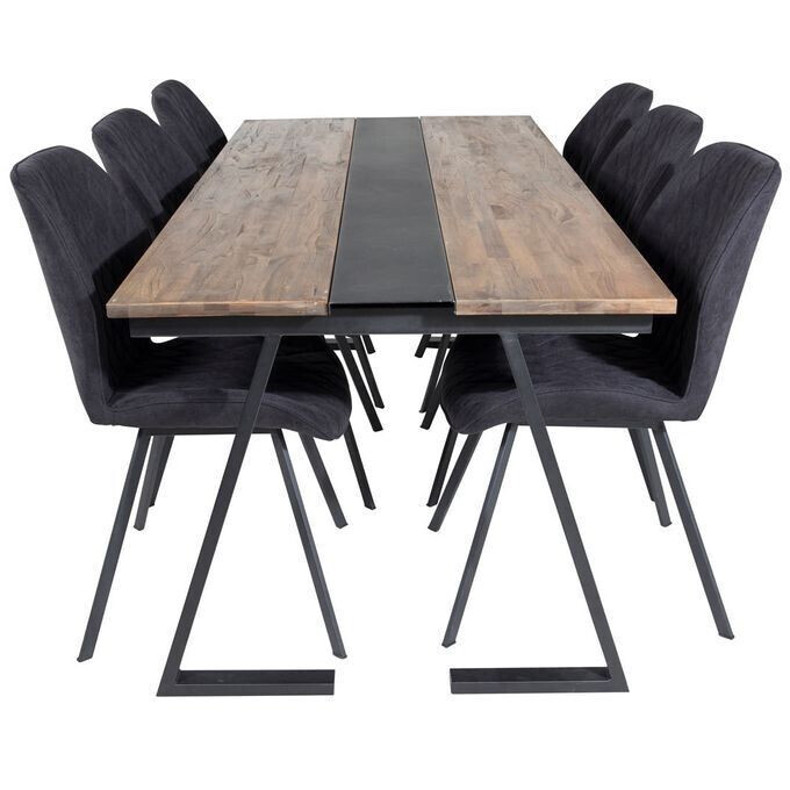 Essgruppe Ebuy24 Jakarta: Teak Esstisch mit 6 schwarzen Gemma Stühlen (60-GR19751)
